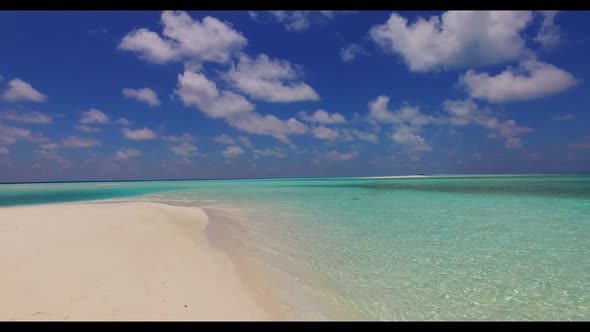 Aerial abstract of exotic tourist beach voyage by blue water and white sandy background of a dayout 