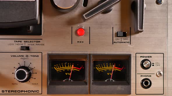 VU meters of an old Reel to Reel Tape recorder close up