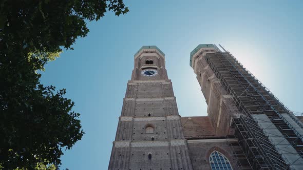 Pan Real Time Shot of the Domes of the Church of Our Lady, Frauenkirche, Munich, Germany