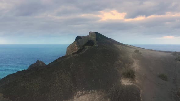 Man Standing on Top of Mountain at Faial Island Azores Portugal Europe