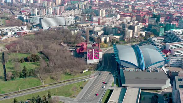Aerial view of winter stadium in Kosice, Slovakia