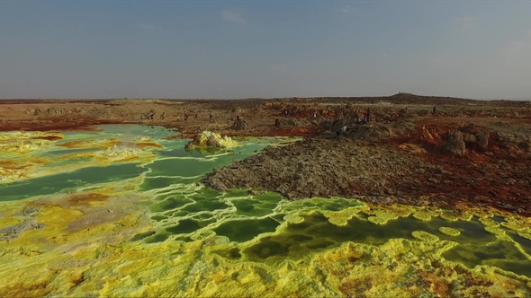 Wonders of planet Earth. The Sulphur springs create the unearthly colourful landscape. Ethiopia.