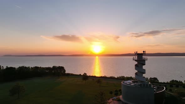 Aerial view of Lake Balaton in Hungary - Sunset