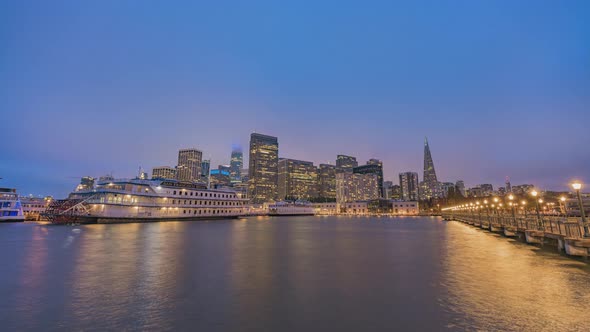 time lapse: san francisco cityscape, neighborhood, pier, ships