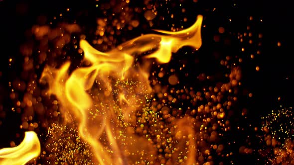 Fire Flames and Sparks in Super Slow Motion Isolated on Black at 1000Fps