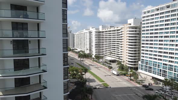 Flyover Reveal Of Downtown Miami South Beach Street