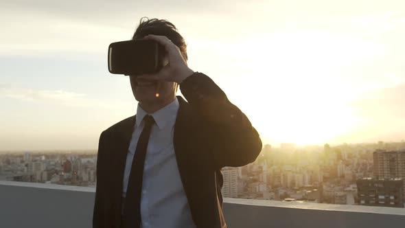 Businessman wearing virtual reality glasses