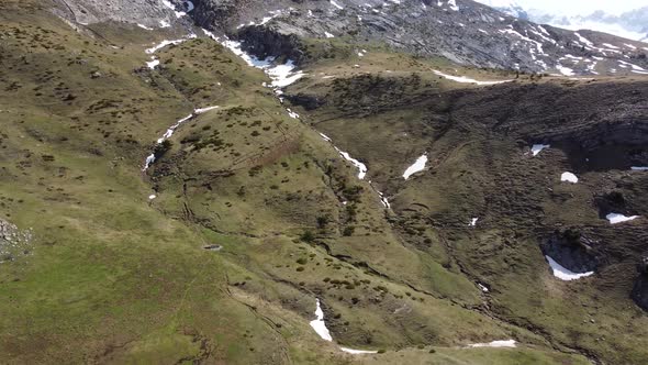 Aerial view of a mountain area during early spring