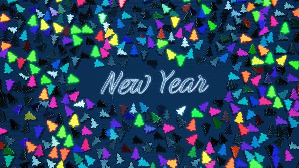 3D New Year's Looped Background with Inscription New Year and Garland Light Bulbs Like Christmas