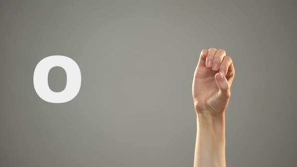 Letter O in Sign Language, Hand on Background, Communication for Deaf, Lesson