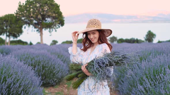 Bouquet of Lavender in the Hands of a Girl