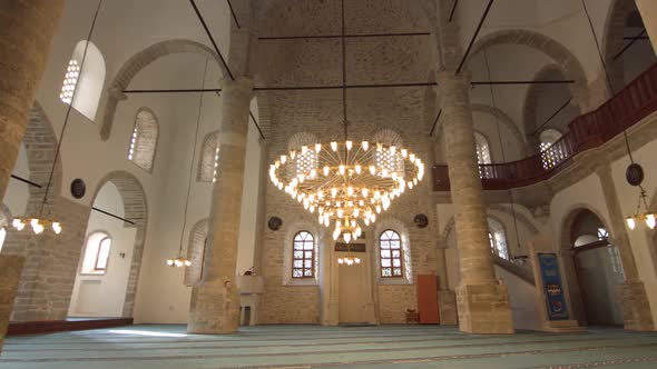 Ottoman historical stone mosque interior view.