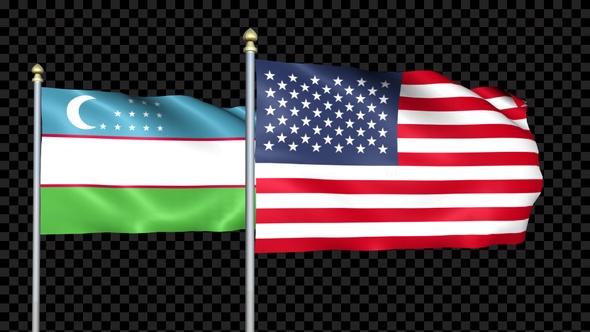 Uzbekistan And United States Two Countries Flags Waving