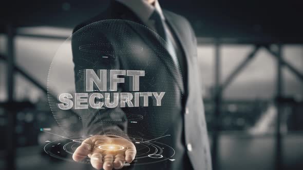 Nft Security with Hologram Businessman Concept