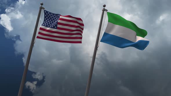 Waving Flags Of The United States And The Sierra Leone 4K