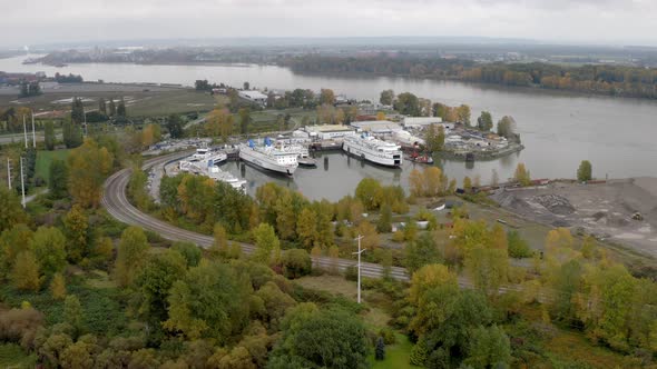 BC Ferries Parked in Repair Dock In Canada - aerial shot