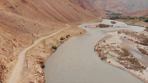 View of the Pamir, Afghanistan and Panj River Along the Wakhan Corridor.