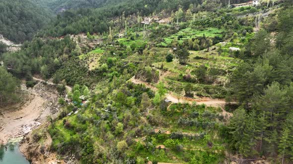 Farming on the banks of the river aerial view Alanya Turkey 4 K