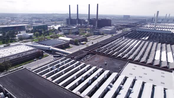 Wolfsburg Volkswagen Factory with Headquarters building of VW in background