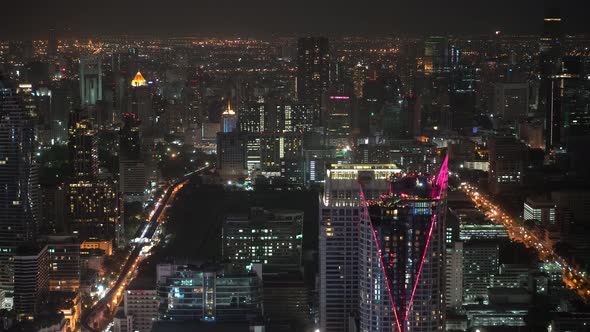 Business District of The City at Night Financial Centers and Office Buildings. Skyscrapers