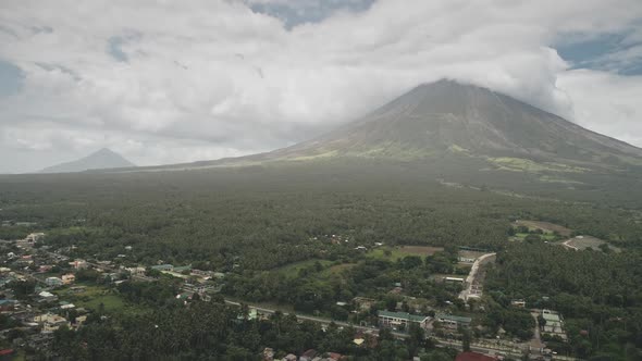 Contryside City at Volcano Erupt Aerial