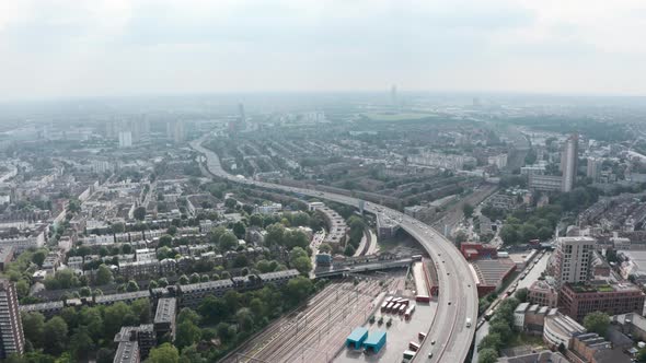 dolly forward drone shot over Westway ring road west London