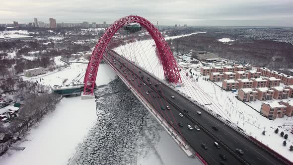 Zhivopisniy bridge, Moscow, Russia. Aerial