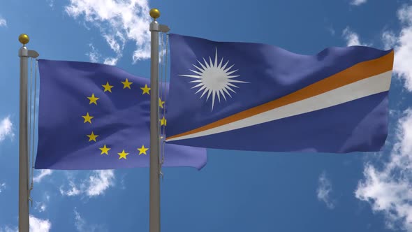 European Union Flag Vs Marshall Islands Flag On Flagpole