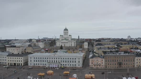 Drone aerial view of Helsinki Cathedral. Pedestal up.