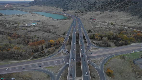 Evening traffic over C 470 Morrison Colorado