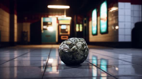 Old Soccer Ball in Empty Subway