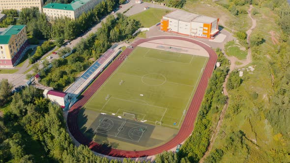 Football pitch in the center of Krasnoyarsk Russia Siberia Krasnoyarskiy Kray Krasnoyarsk