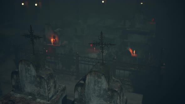 Old Graveyard with a Group of Cross Tombstones alt