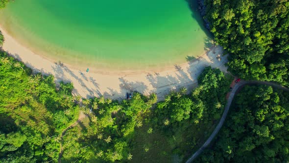 4K Aerial view of sandy beach and sea beautiful turquoise sea waves