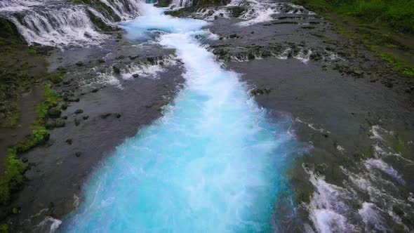 Drone Aerial View of Bruarfoss Waterfall in Brekkuskogur Iceland