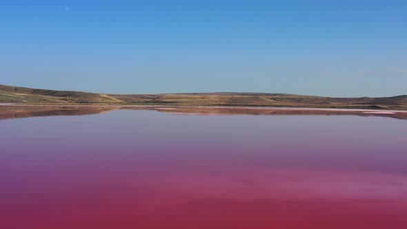 Aerial View of Pink Chokrak Lake in Crimea