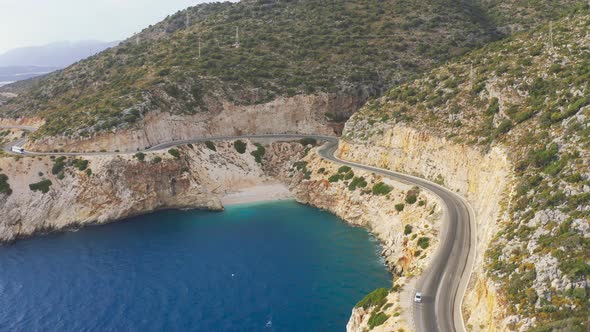 Aerial View Sea Cove and Beach Landscape on Finike  Demre Higway Kas Antalya Turkey