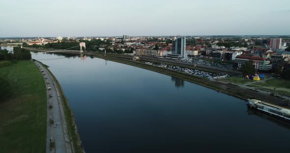 Aerial view of Drava river in Osijek, Croatia.