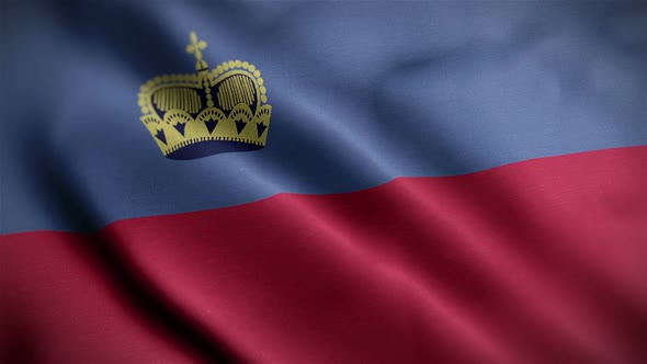 Liechtenstein Flag Closeup Blowing In Wind