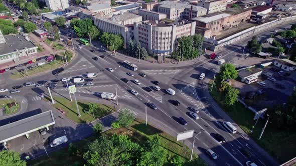 Aerial Footage of Busy Traffic at a Junction in the City Centre