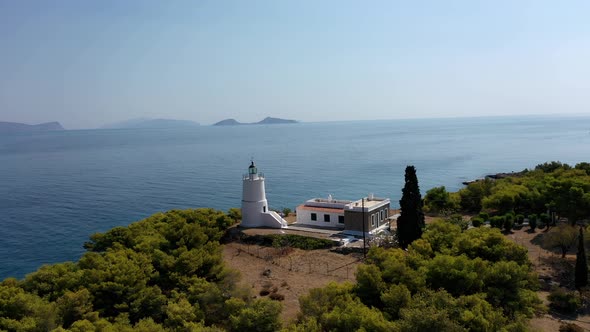 Aerial View of Lighthouse at Spetses Old Town Greece  Drone Videography