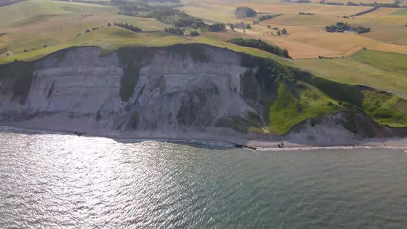 Aerial view of the high cliffs of Mors Island, North Jutland, Denmark