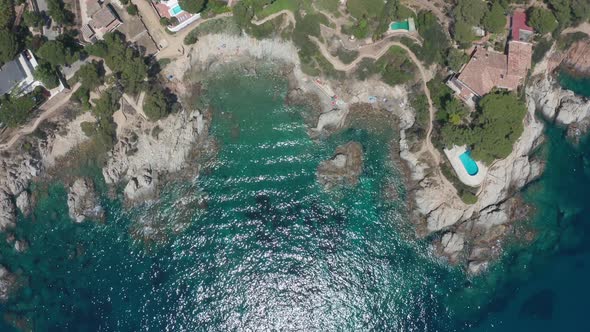 Top View of Bright Sun Reflecting in Sea Water