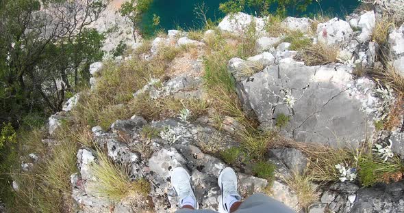 Top View of Beaytiful Red FreshwaterKarst Lake Crveno Jezero in Croatia. Nature