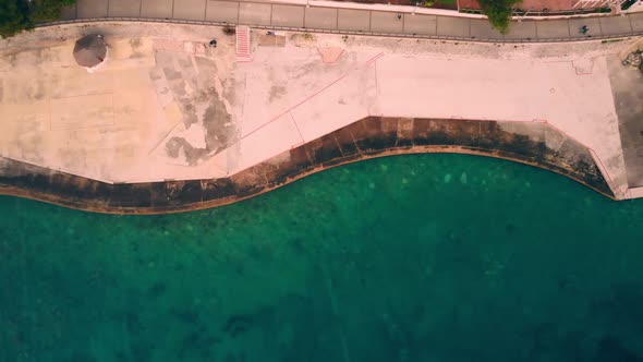 Aerial View on Building at Seashore