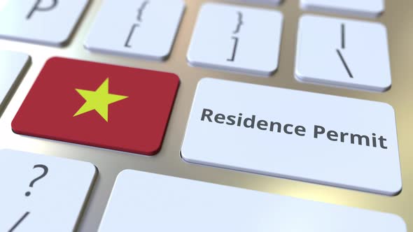 Residence Permit Text and Flag of Vietnam on the Buttons