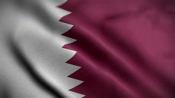 Qatar Flag Closeup Blowing In Wind