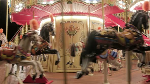 Looped Full Circle of the Vintage Carousel Carnival Fair Merry Go Round Close Up