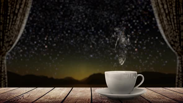 hot coffee on the table on a natural background