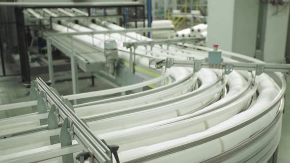 A Working Conveyor in a Paper Mill. Technology. Factory. Kyiv. Ukraine.